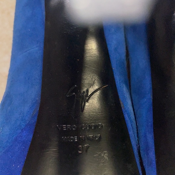 $900 Giuseppe Zanotti Blue Suede Debra Platform Heels  size 37 - Picture 10 of 10